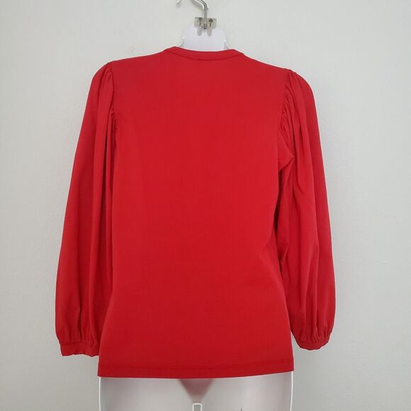 ALC Top XS Red Karlie Puff Sleeves Valentine's Jersey Knit Basic Bright Ruched - Picture 7 of 10